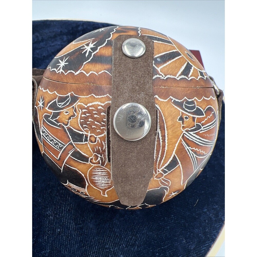 Peruvian Gourd Crossbody Purse Hand-Carved Small Leather Bird Llama Moon Sun